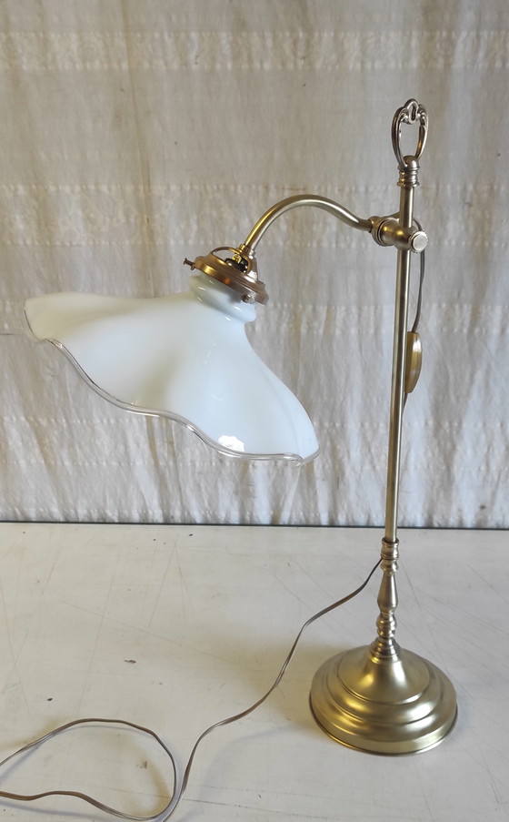Image 1 of Articulated table lamp in brass and opaline glass - mid-20th century