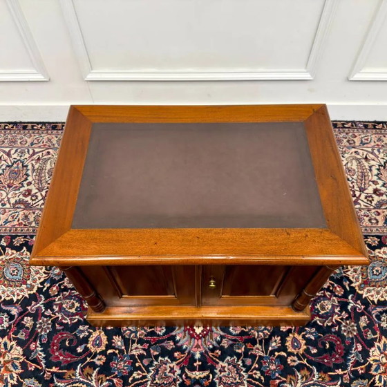 Klassischer englischer Büroschrank Druckertisch, Sideboard, Leder, Holz (Foto 9 von 10)