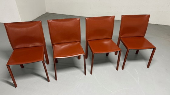 Image 1 of 6 sedie di design italiano Enrico Pellitzoni in pelle color cognac