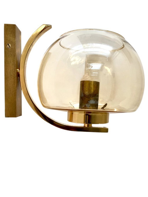 Appliques Arc vintage. Laiton et verre fumé. 1970