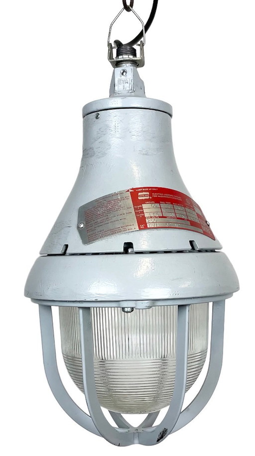 Lampe industrielle grise antidéflagrante de Crouse-Hinds, années 1970