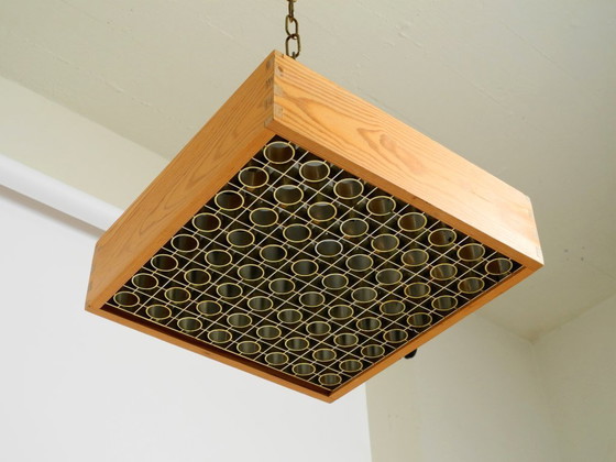 Image 1 of Magnifique plafonnier carré des années 1970 en bois de pin, de la marque Alda Sweden.