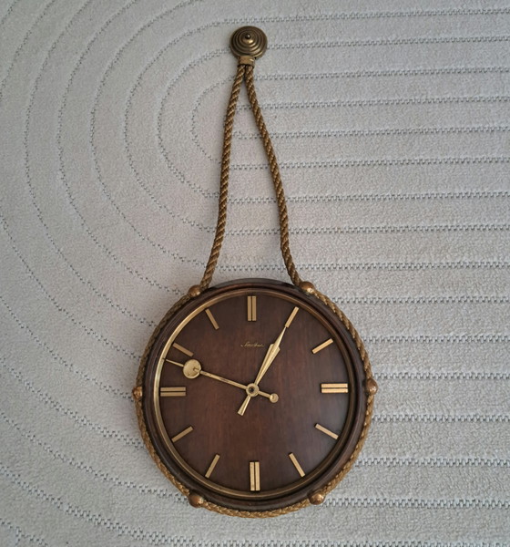 Orologio da parete vintage Mauthe – Legno, ottone e corda – Metà secolo – Brass, Other (photo 4 of 6)