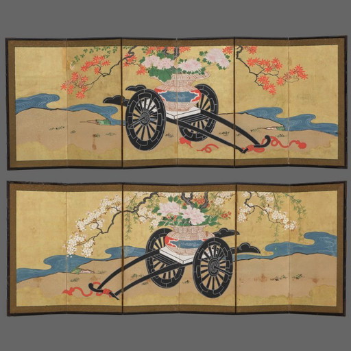 Par de biombos japoneses plegables de 200 años de antigüedad.