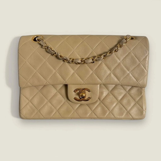 Chanel small classic flap bag beige vintage