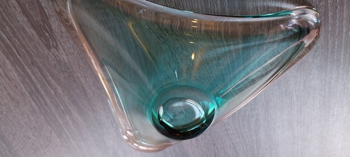 Very beautiful Bayel France Turquase crystal fruit bowl Turquase transparent