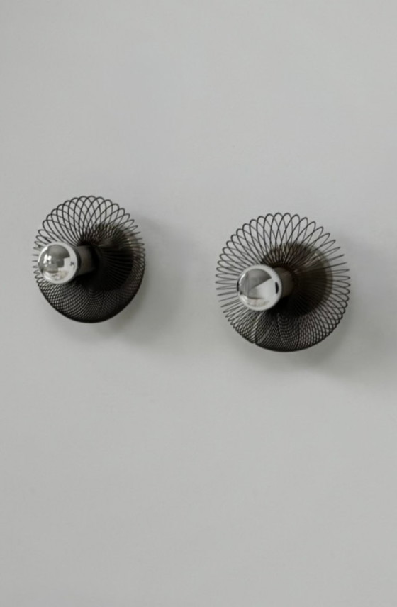 Image 1 of Pair of vintage spring wall lights, matte metal, France, 1970