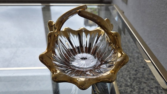 Image 1 of Mid-Century glazen 'splash' schaaltje met 18k bladgoud – Bayel (Jaren 50)