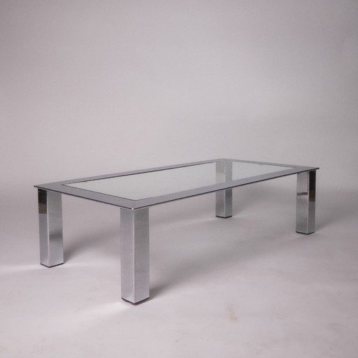 c. 1975 - Table basse moderniste en chrome et verre - France/Belgique