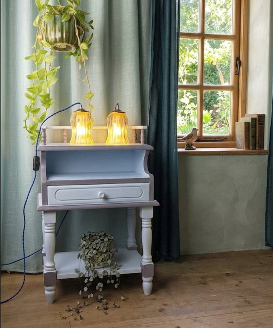 Image 1 of Pair of lamps in fluted gold glass