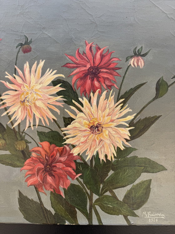 Image 1 of Antique painting of peonies, oil on canvas