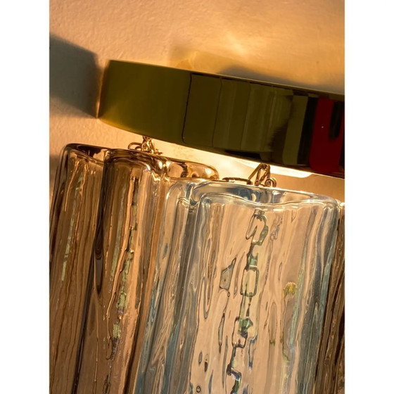 Image 1 of Pair of Italian Murano Glass Tronchi Wall Sconces in Grey and Light Blue