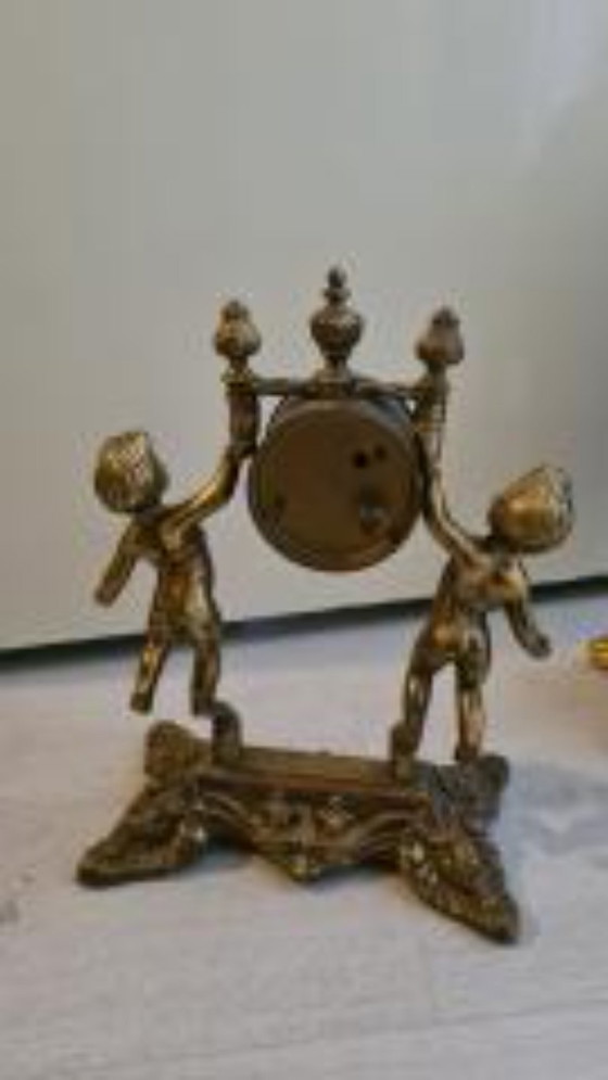 Image 1 of Orologio a pendolo imperiale antico in ottone, in stile francese, dei primi del XX secolo.