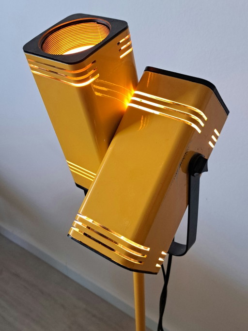 Vintage 1970s Space Age Double Spotlight Floor Lamp – Yellow & Black – FASE-like – vloerlampen, Metal, Plastic
