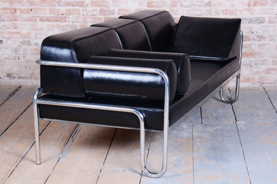 Divano Bauhaus restaurato, acciaio cromato, pelle di alta qualità, ceco, anni '30 – Divani, Leather, Metal (photo 6 of 13)