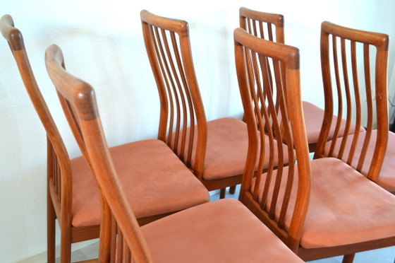 6 x chaises de salle à manger vintage danoises Kai Kristiansen – Schou Andersen, Velours, Bois (photo 9 of 13)