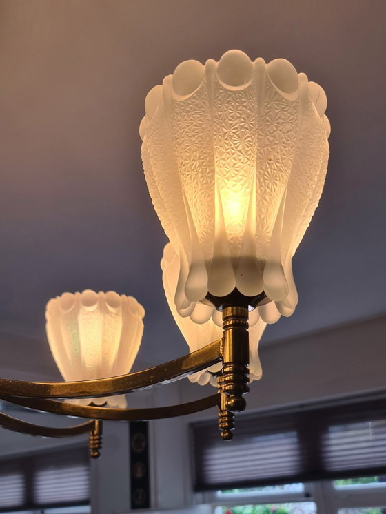 Image 1 of Impressionante lampada a sospensione vintage - Anni '40 - '50 - Ottone - Germania -.