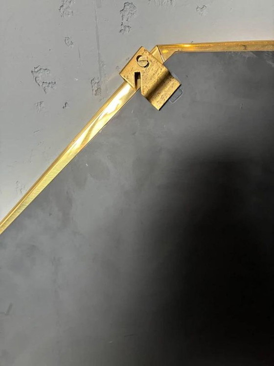 Lachmayr Messing Spiegel, Geometrische Wandspiegel Jaren 70, Glas, Gold, 1970 (foto 5 van 5)