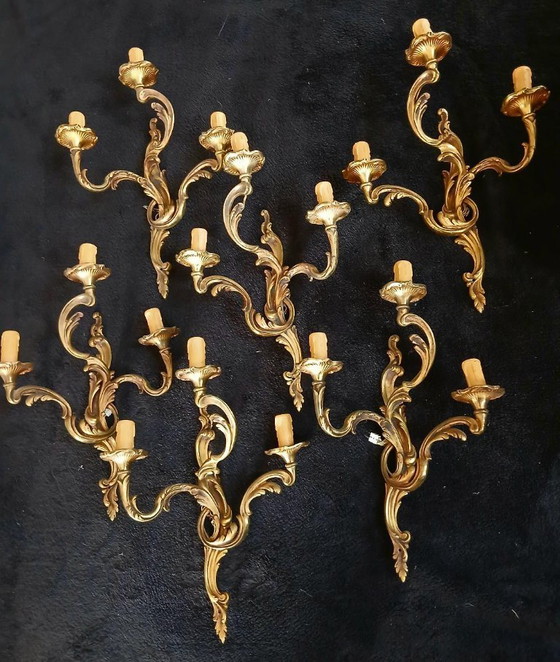 Image 1 of Large set of Louis XV rocaille style bronze wall sconces