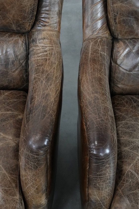 Image 1 of 2x Fauteuil confortable vintage en cuir de vachette