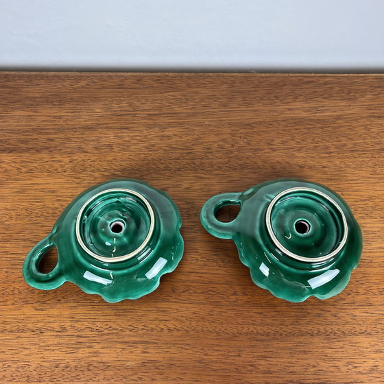 Image 1 of Duo portacandele vintage a forma di fiore Barbotine