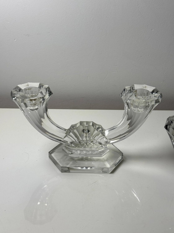 Pair of double Art Deco candlesticks "Imperial" in Crystal – Val Saint Lam – Lambert, Candle holders, Glass (photo 2 of 9)
