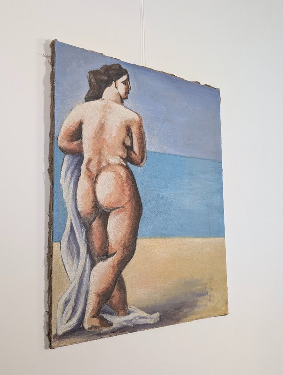 Image 1 of Óleo sobre lienzo de Mujer en la playa, Siglo XX