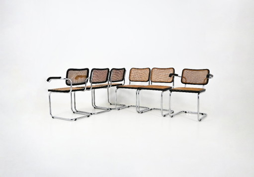 Dining Chairs Style B32 by Marcel Breuer Set of 6 – eetkamerstoelen, Metal, Rattan
