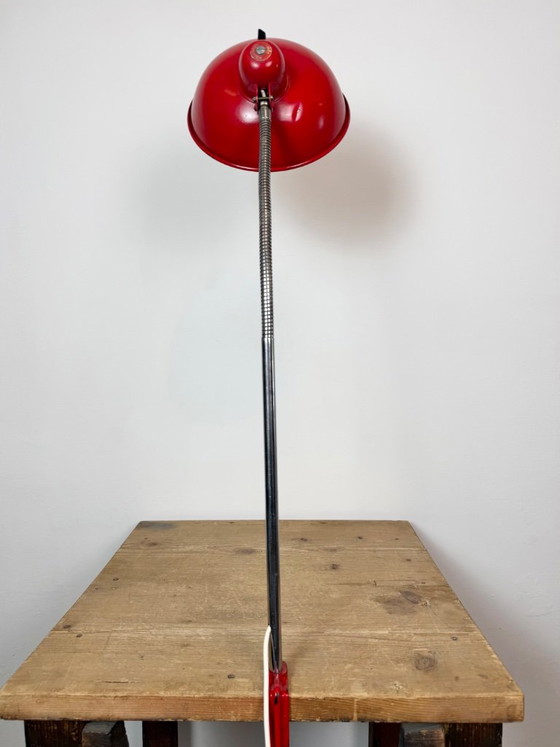 Large Red Industrial German Workshop Table Lamp From Helo Leuchten, 1950s – Chrome, Iron (photo 17 of 25)