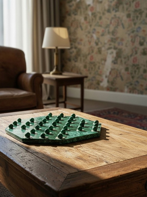 Solitaire octogonal en malachite et bakélite vintage années 50-60