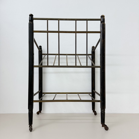 Image 1 of Vintage Wooden Magazine Rack with Brass Details, 1950's