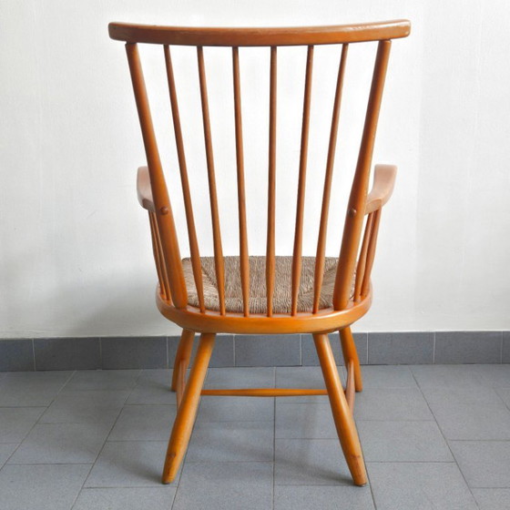 Image 1 of FAUTEUIL VINTAGE DE ARNO LAMBRECHT POUR WKS MOBEL 1950 EN HETRE & JONC 50S 1950S
