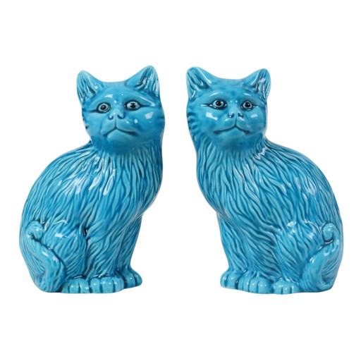 Statues de chat à l'émail bleu