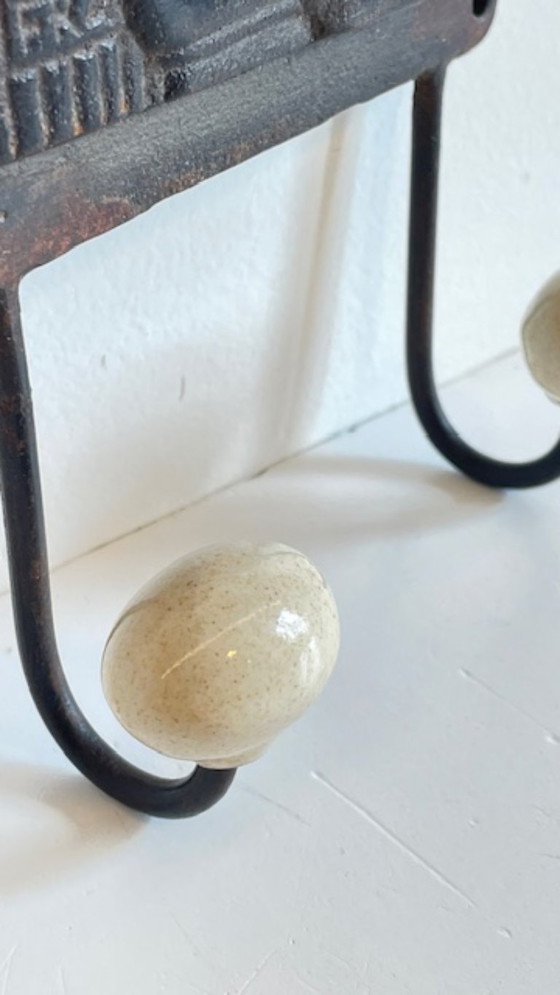 Image 1 of Cast Iron and Porcelain Towel Rack