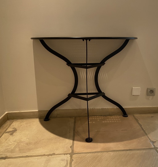 Half Round Black Side Table In Lacquered Iron