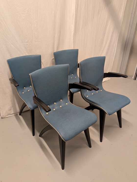 Unici: lotto di sedie a dondolo Van Os Culemborg, design olandese anni '50. – Sedie da pranzo, Skai (photo 11 of 14)