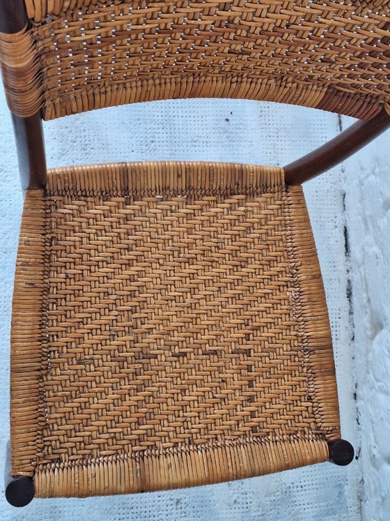 Image 1 of Set of 4 Teak Dining Chairs with Patinated Cane Seats and Backs after Gio Ponti, Italy 1950s