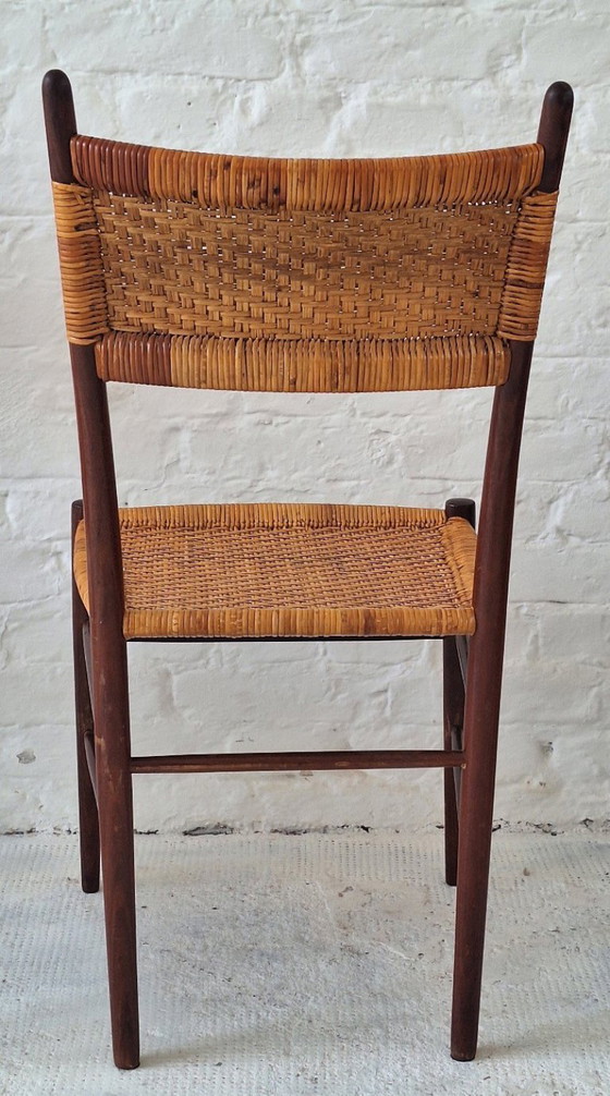 Image 1 of Set of 4 Teak Dining Chairs with Patinated Cane Seats and Backs after Gio Ponti, Italy 1950s