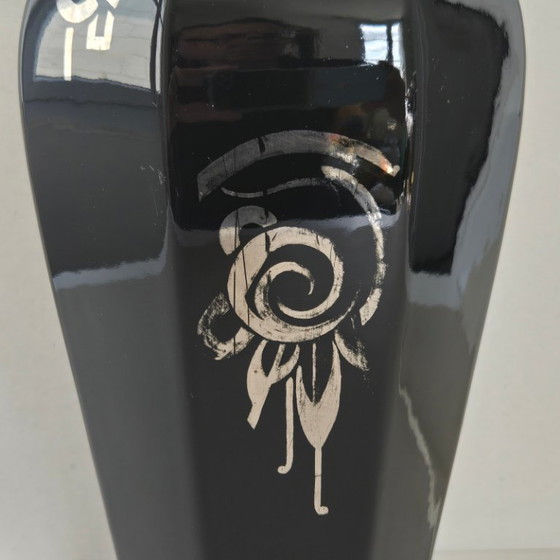 Image 1 of MAGNIFICENT ART DECO TABLE LAMP 1920-1930 IN BLACK & SILVER CERAMIC 20S 30S