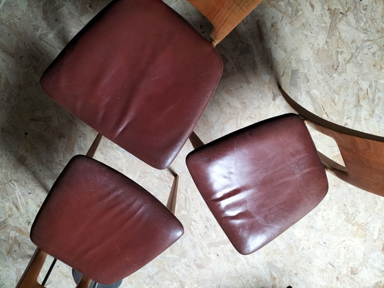 Image 1 of 3x Vintage Holz/Leder Stuhl