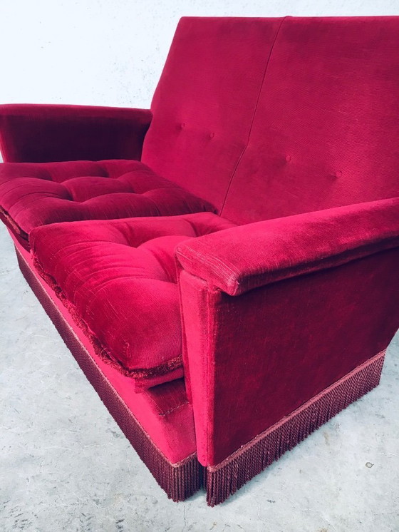Image 1 of Hollywood Regency Style Fuchsia Velvet 2 Seat Sofa with fringe 1960's