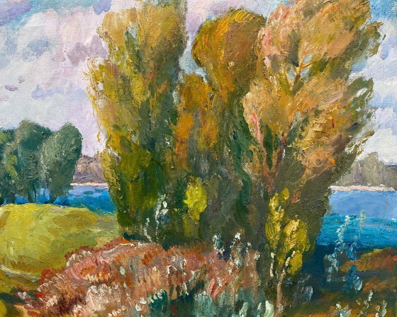 Image 1 of Original Vintage Oil Painting Nature Landscape Road to the Forest