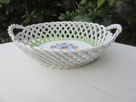 Image 1 of Antique Reticulated Openwok Serving Dish Tray with handles