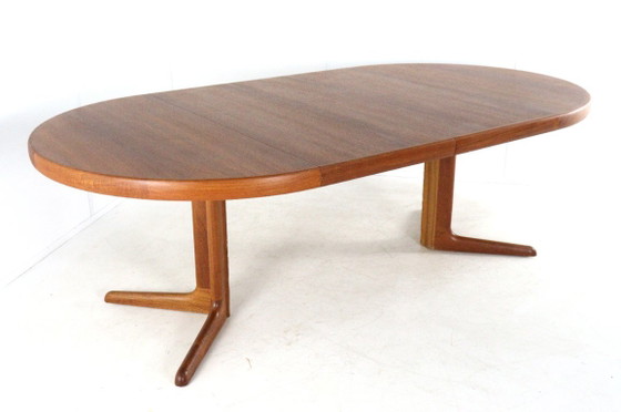 Round 2x extendable teak Dining table vintage Danish restored, Wood, Brown, Mid Century Modern (photo 14 of 15)