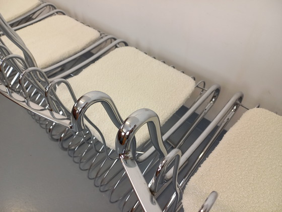 Image 1 of Suite van 4 Gastone Rinaldi Vintage Italiaanse stoelen in verchroomd metaal en Bouclettes stof uit de jaren 70