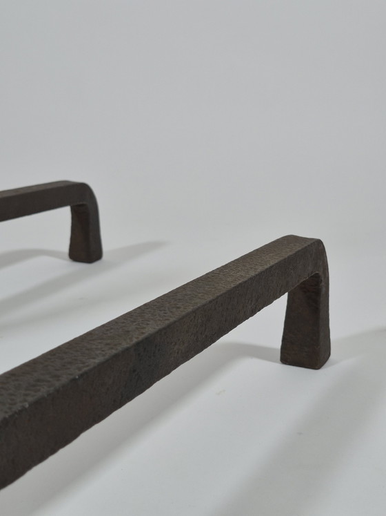 Paire de tréteaux de cheminée en métal forgé à la main, de forme élégante, en laiton – Objets déco, Metal (photo 9 of 15)