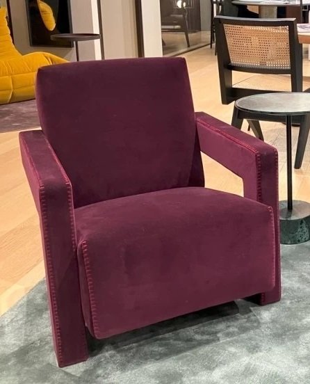 Image 1 of 2x Cassina 637 Utrecht Armchair (New, Never Used) in Ortigia/Plum Velvet with Red Thread Horse Stitching