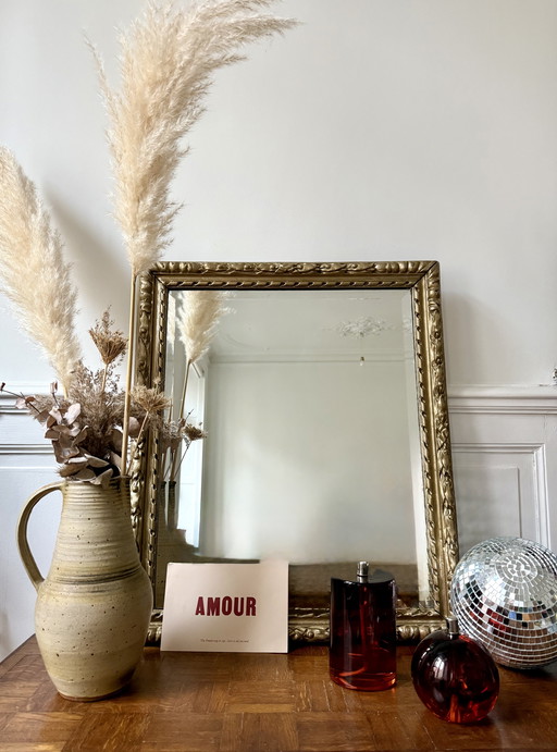 Großer, abgeschrägter Spiegel aus vergoldetem Holz