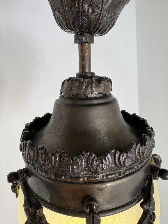 Image 1 of Art Nouveau French Old Ceiling Lamp Flower Decor