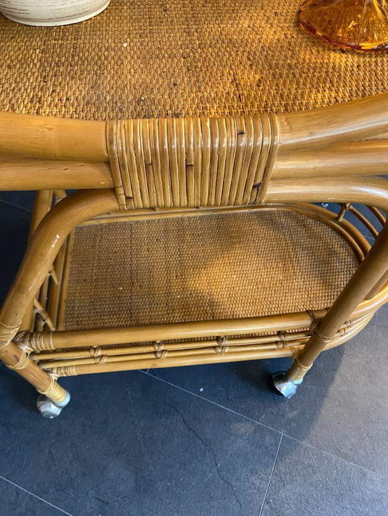 Image 1 of Chariot de service en rotin vintage